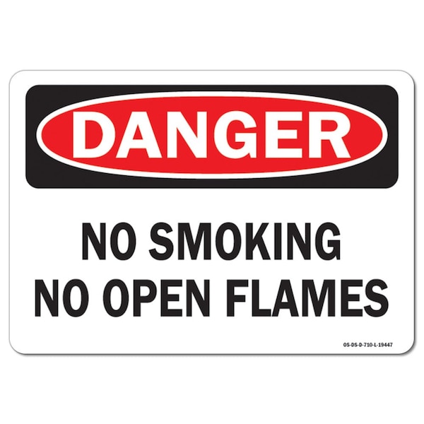 Safety Sign, OSHA Danger, 18" Height, 24" Width, Aluminum, No Smoking No Open Flames, Landscape